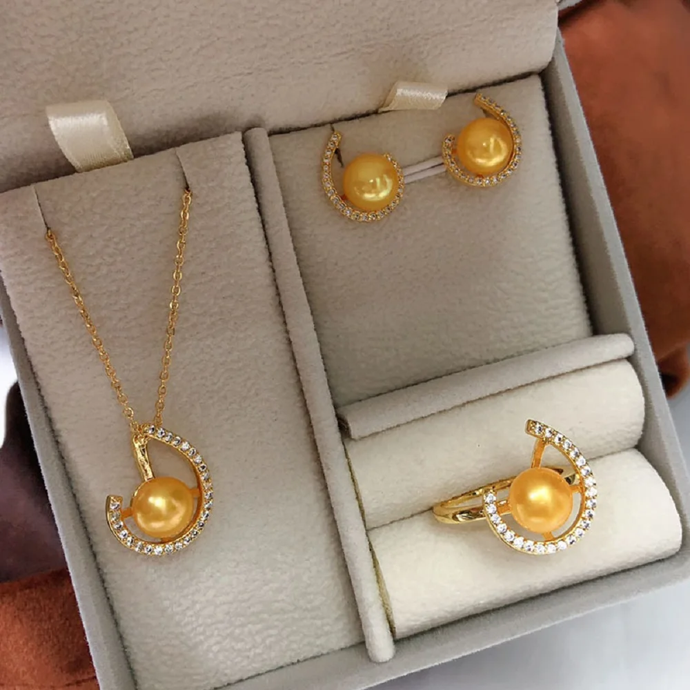 

Natural Pearl Pendant AAA 8-9mm South Sea Pearl Earrings Pendant Ring 18k Gold Plated, 18 inch