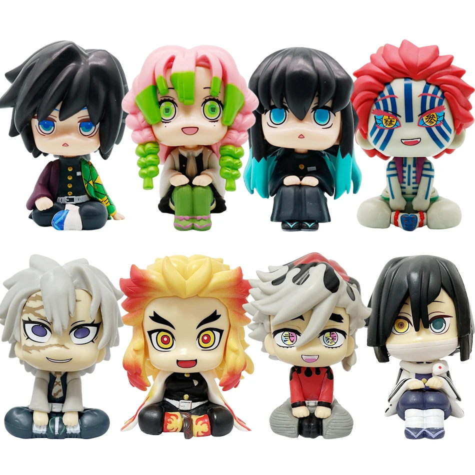 Anime Q-Version Ghost Slayer Sitzende Figur, Attraktiver Muichiro Tokito, Giyu Tomioka, Akaza, Handgefertigtes PVC-Modell, Anime-Spielzeug, Geburtstagsgeschenk