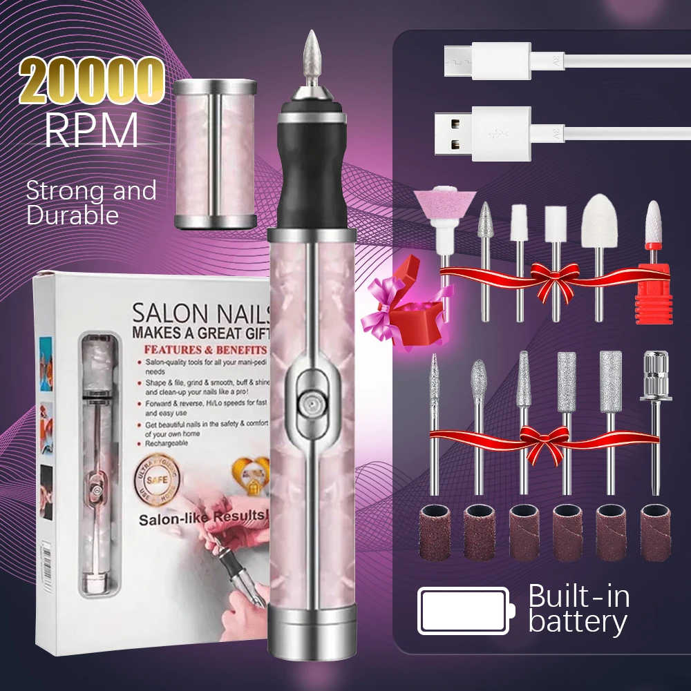 LINMANDA Rechargeable Electric Nail File Machine for Acrylic Nails Gel Polishing Cordless Efile Bits Kit for Manicure Salon Home