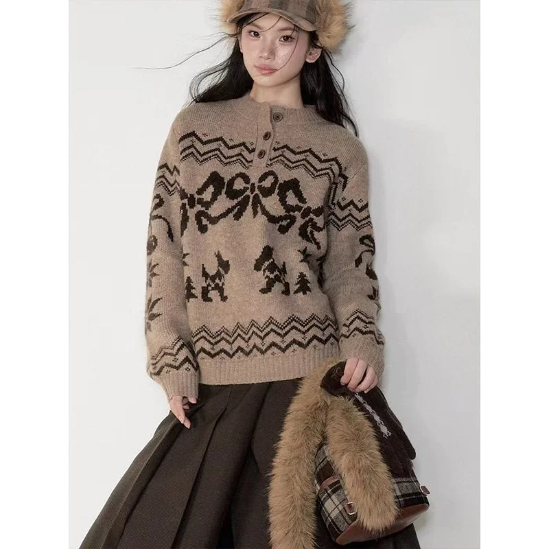 

Retro Bow Sweater for Women New Fall Style Loose Versatile Age-reducing and Beautiful Top