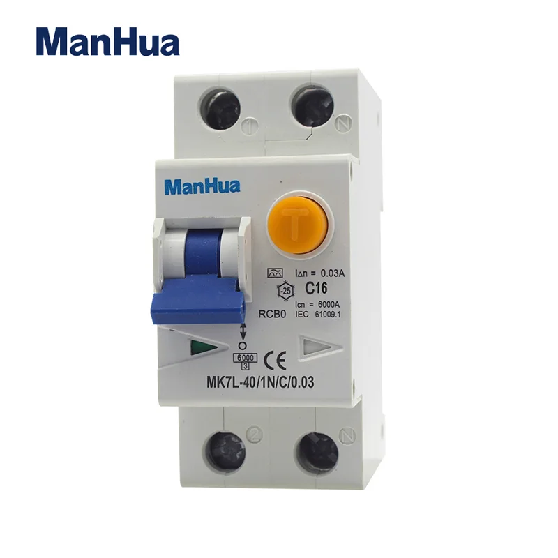 ManHua RCBO 1P+N 3P+N 6KA Residual Current Differential Automatic Circuit Breaker MK7L with Over Current Leakage Protection 230V