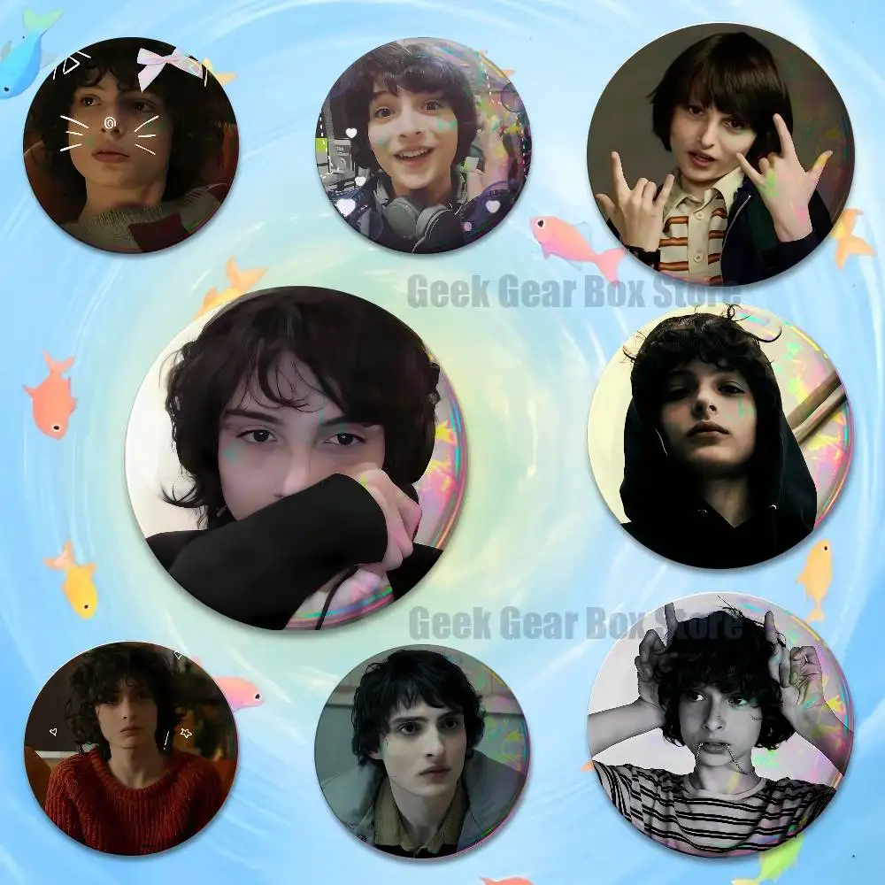 

Pink F-Finn Wolfhard Laser reflective round badges pins bag clothing decorations collectibles gifts for friends