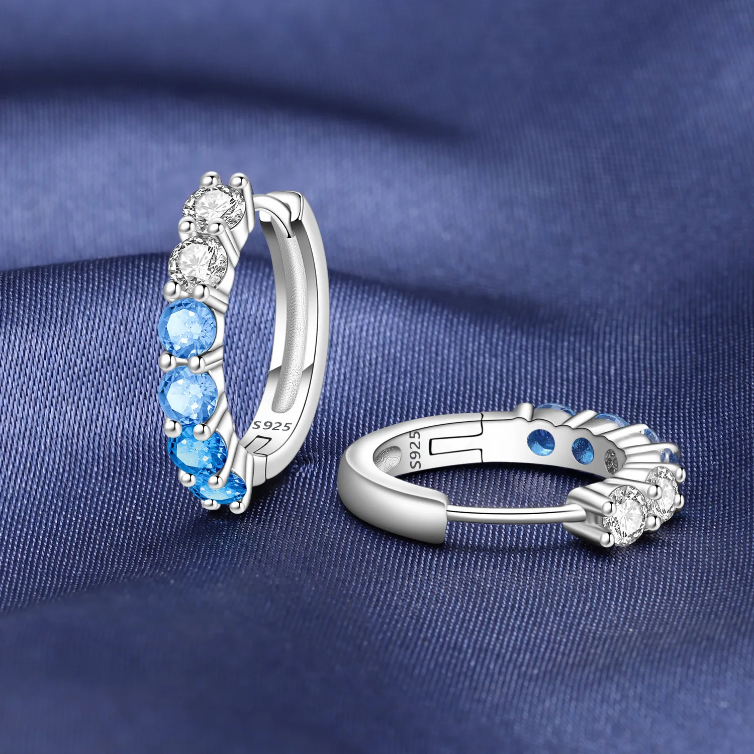 MISEFF Real 925 Sterling Silver Earring Gradual Change Green Blue Colored Zircon Hoop Earrings Engagement Wedding Jewelry Gifts