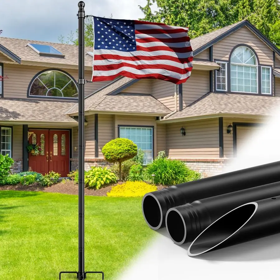 

Флагшток для установки в грунт FT, для улицы, большой диаметр 1.3 дюйма, сверхпрочный, с металлическими вращающимися кольцами против запутывания, для наружного использования