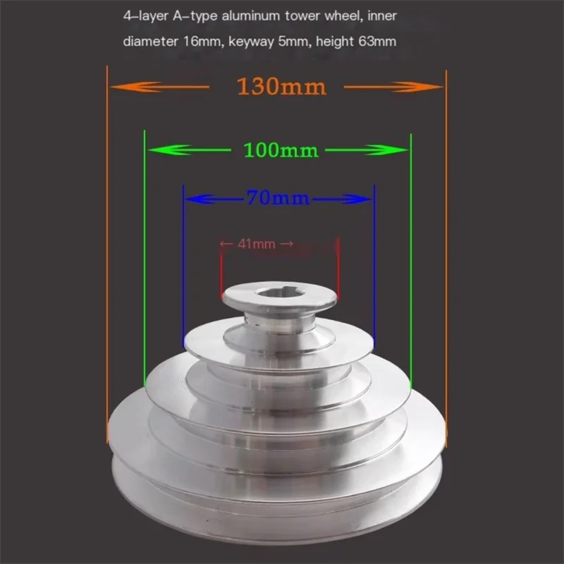 1PC Aluminum A Type 4 Step Pagoda Pulley Wheel 41mm to 130mm Outer Dia 16mm Bore for V-Belt Timing Belt