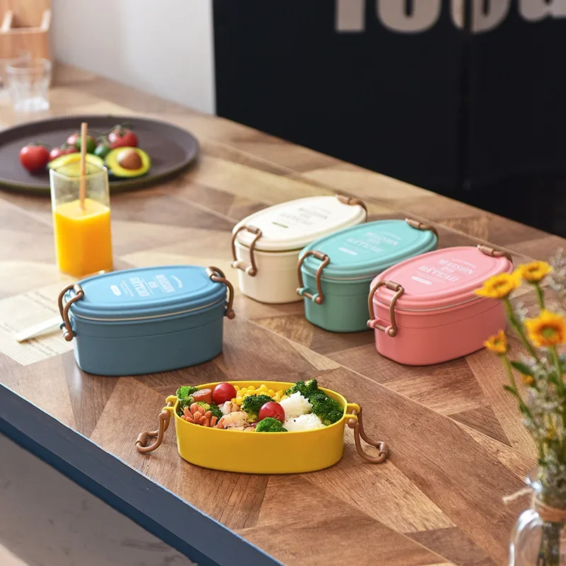 Japanese Style Portable Lunch Box Microwave Safe Plastic Bento Box Stackable Salad Fruit Food Container