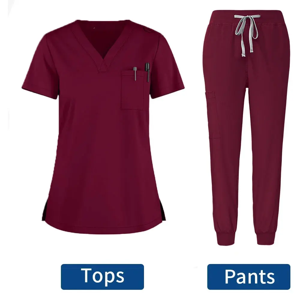 Unisex uniformes médicos para mulheres, V-Neck Enfermeira e Scurbs Set, Hospital e Médico Workwear, Cirurgia Oral e Odontológica Uniforme de Trabalho, Novo