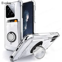 Wallet Card Slot Transparent Case For Xiaomi 14T Pro Ring Stand Holder Soft Silicone Back Cover For MI 13T Pro 12X 11T Pro