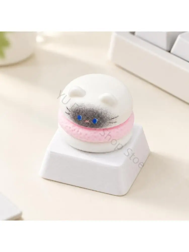 96BA Novelty Feline Cake Keycap for Mechanical Keyboards, Single-Button Replacement with a Push-On Plus-Stem Mounting Base