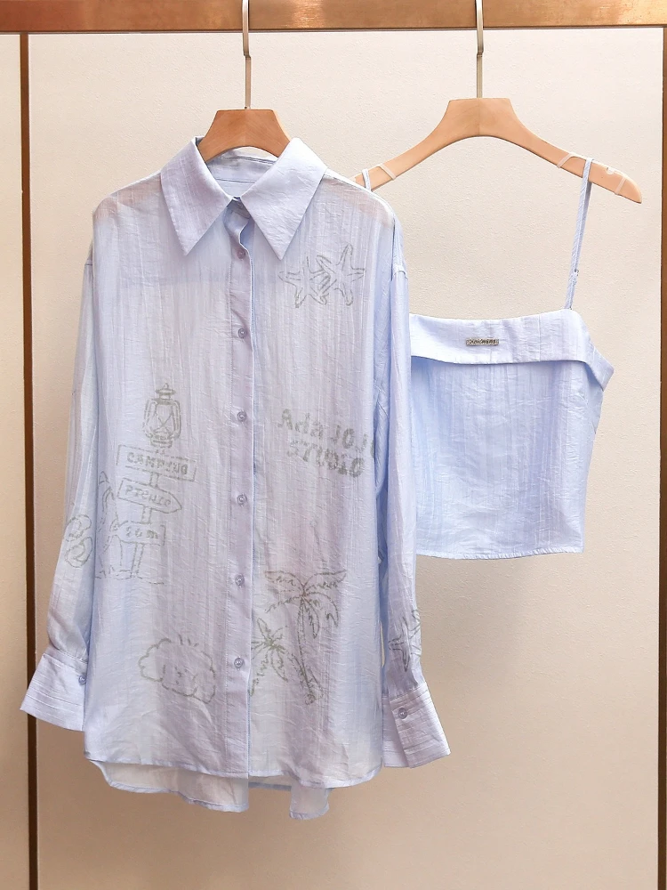High End Women's Summer New Collection Casual and Relaxed Temperament Fashionable Printed Shirt and Skirt Set