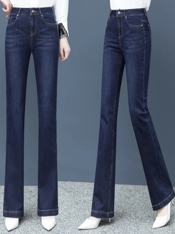 Women's Micro Flared Jeans High Waist Slim Fit Casual Style Four Seasons Suitable High Waist Denim Pants with Pockets