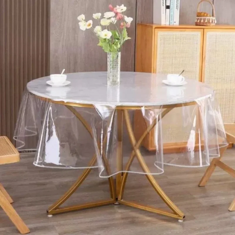 Tablecloth with Lock Edge, Round Waterproof and Oil Resistant PVC Cover, Erasable Decoration, Transparent Desktop Protection