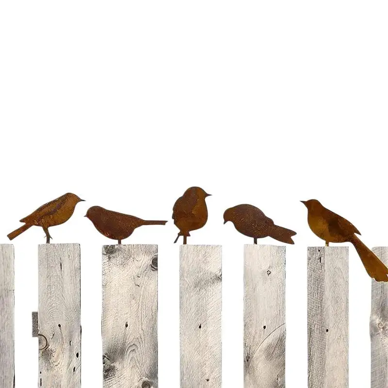 4Pcs Outdoor Gardening Bird Shaped Crafts Fence Decor Retro Garden Decorations Birds Wholesale Rusty Metal Bird Iron Decoration