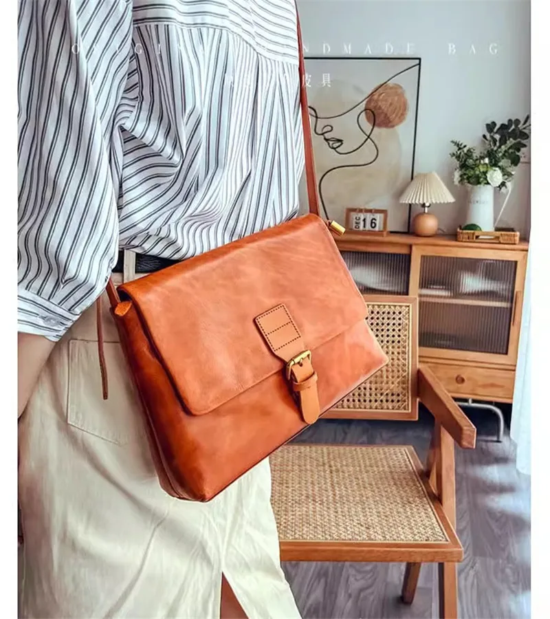 

PNDME organizer vintage first layer cowhide women's messenger bag outdoor daily travel natural genuine leather shoulder bag