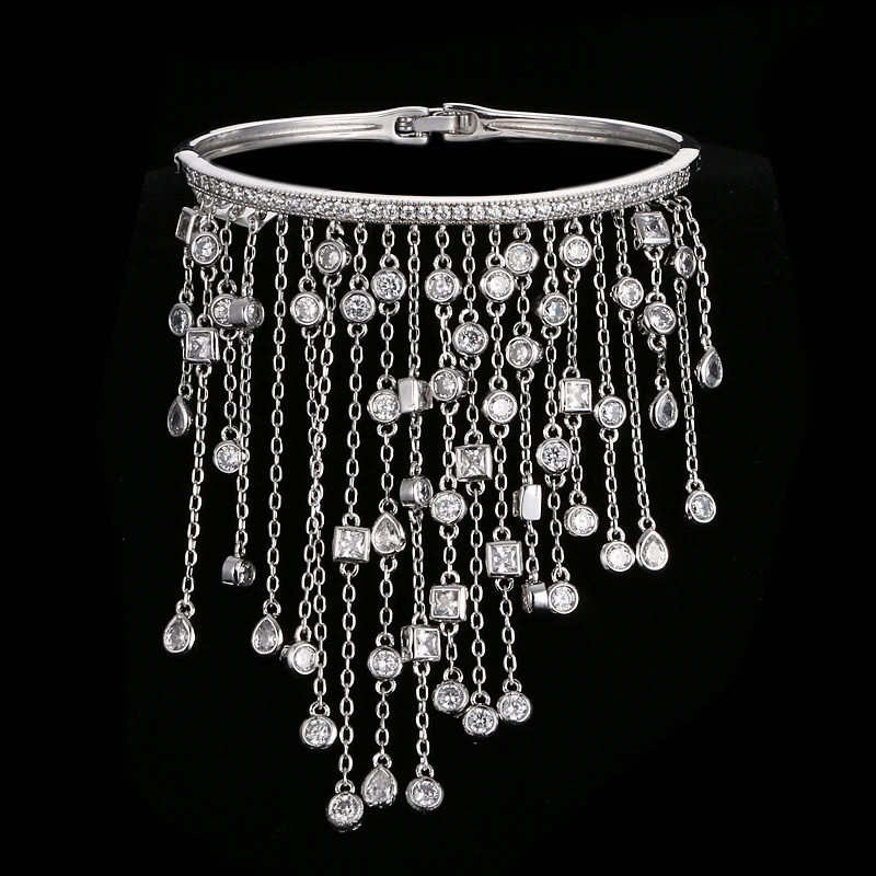 

Luxury AAA Cz Tassel Bracelet Bangle Femme Charm Crystal Unique Hand Jewelry Wedding Party Decoration