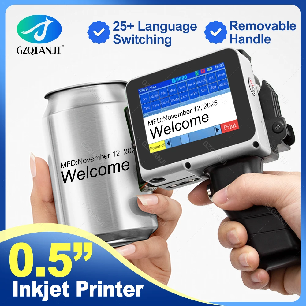 12.7mm Mini Inkjet Printer with Grips 28 Languages Coding Portable Machine for Plastic Text Label Batch Number Date Logo Print