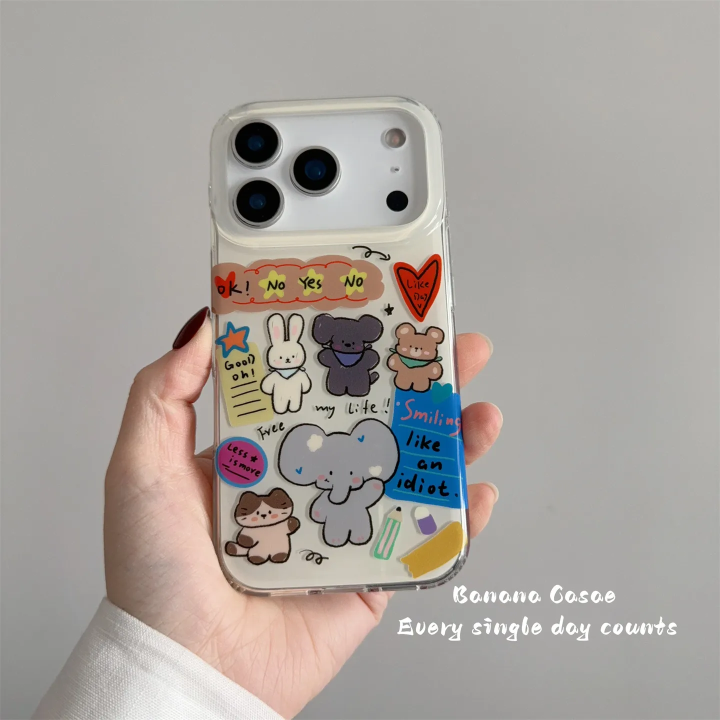 Funda de teléfono divertida con diseño de grafiti de animales de dibujos animados (elefante, conejo) para iPhone 18 17 16 15 14 13 12 11 Pro Max Plus