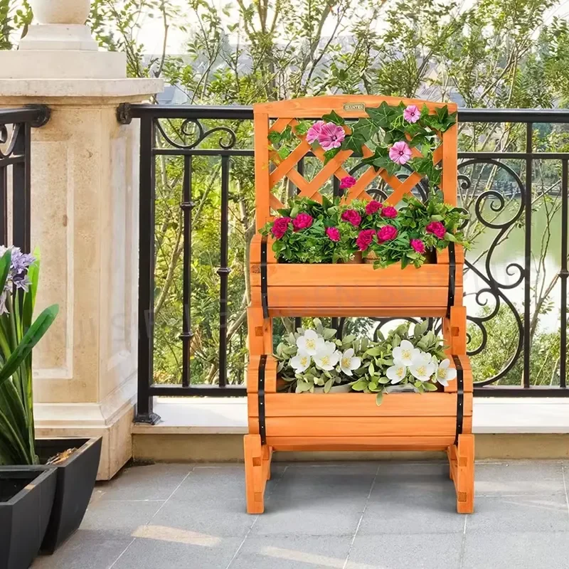 for Garden Innovation Double Layer Flower Pot Wood Planter Box