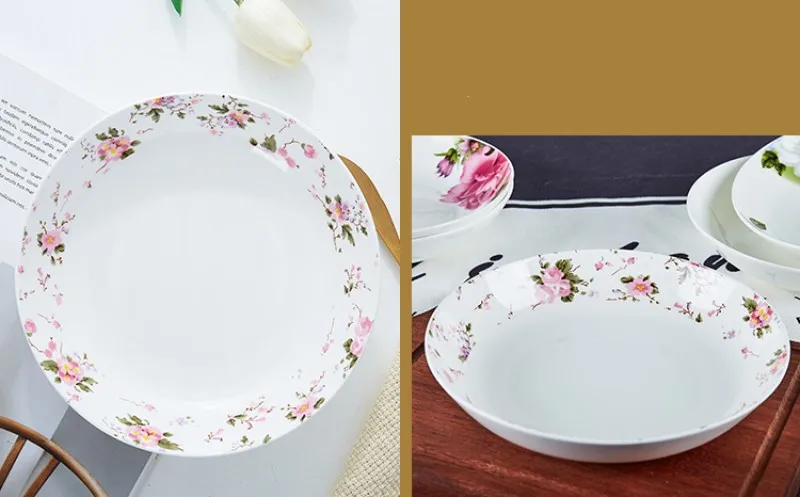 4pcs set, 8 inch, bone china serving dishes sets, pink rose, porcelain plates dinnerware, ceramic plates set of dishes, dinner