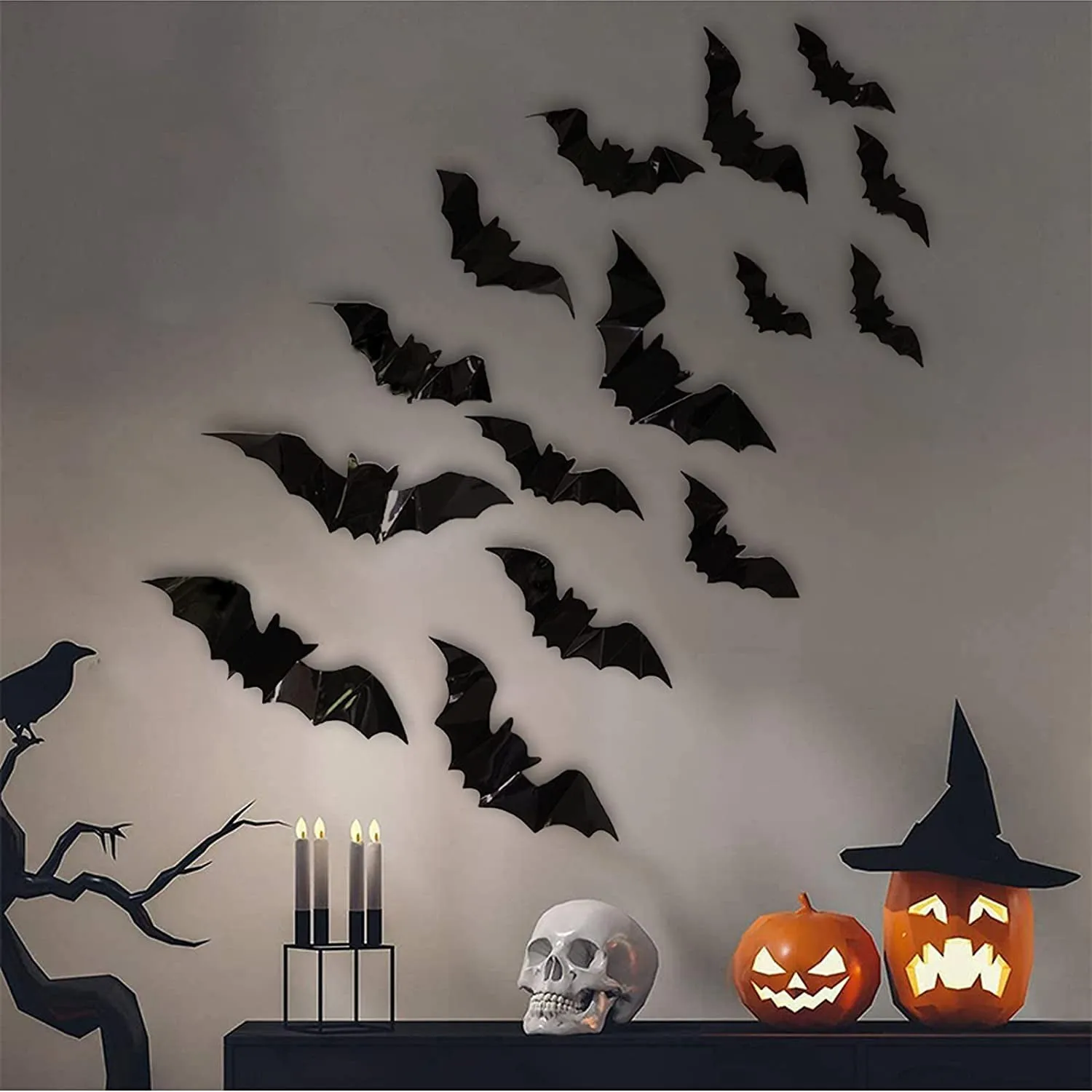 80pc 3D Wall Window Decorative Sticker Halloween Bat Wall Decor, Scary Atmosphere Shaping Self-adhesive wallpaper