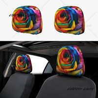 2 PCS Car Seat Headrest Cover Universal Protection Rainbow Rose Car Head Rest Protector for Auto Front Seat Rest Decoration