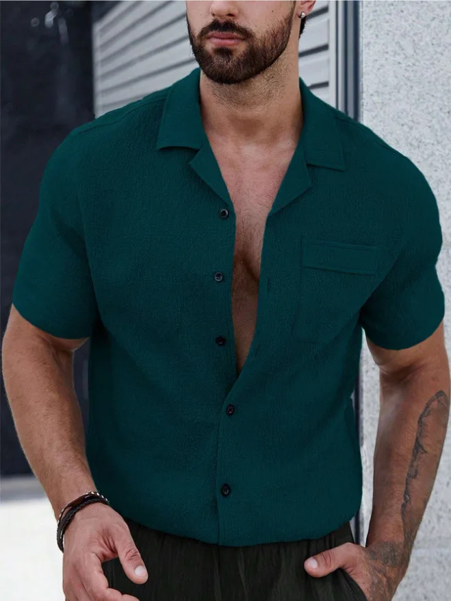 New Mens Short-sleeved Shirts Fashion Leisure Cardigan Tops for Men