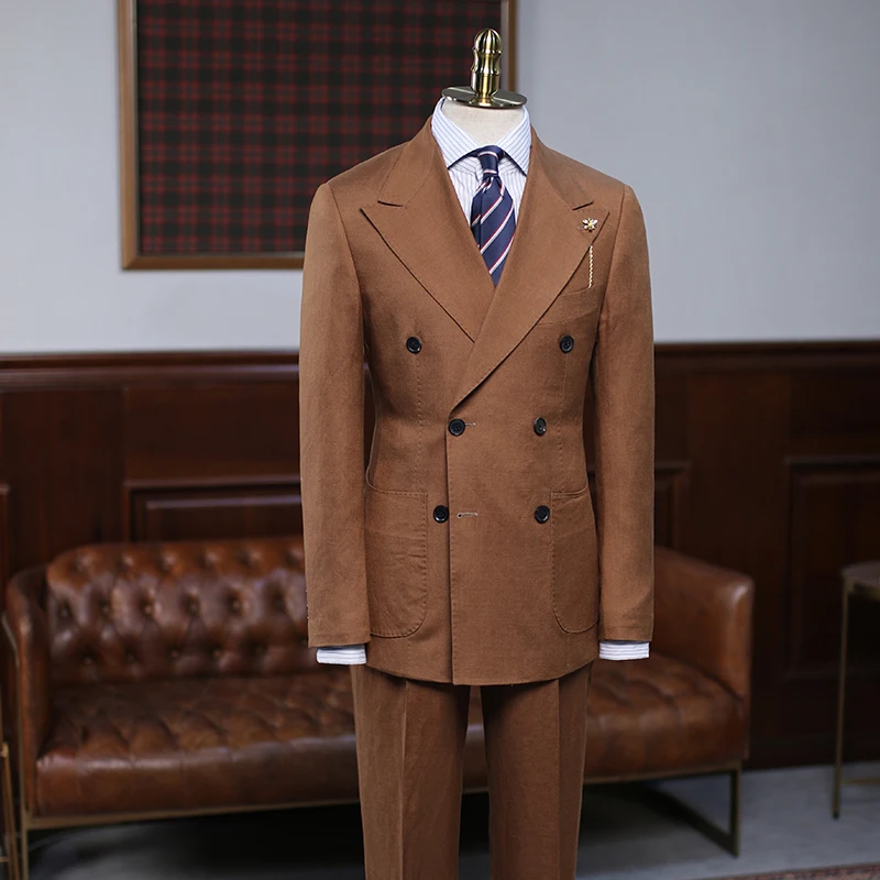 

Summer Customizable Linen White Men's Suit Double-breasted Breathable Casual Suit Jacket Suitable for Banquets, Parties Weddings