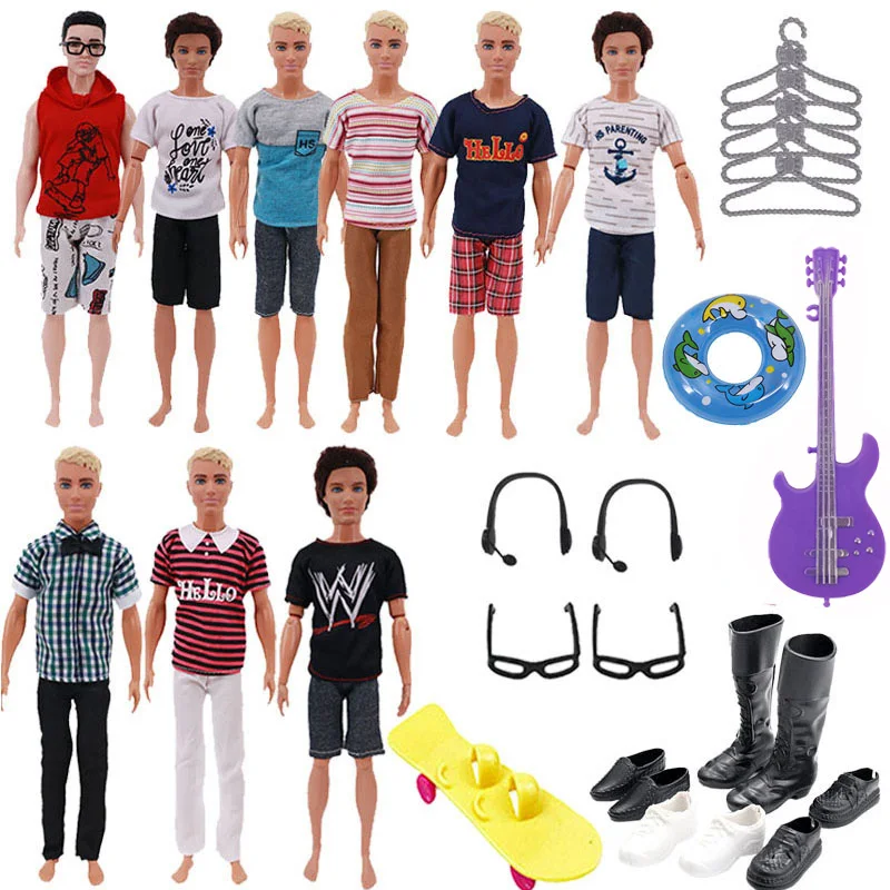 30 pcs Ken Doll Clothes Accessories Skateboard Headphones Swimming Ring For 30Cm Boy Doll 11.8inch Doll Casual Handmade Clothing