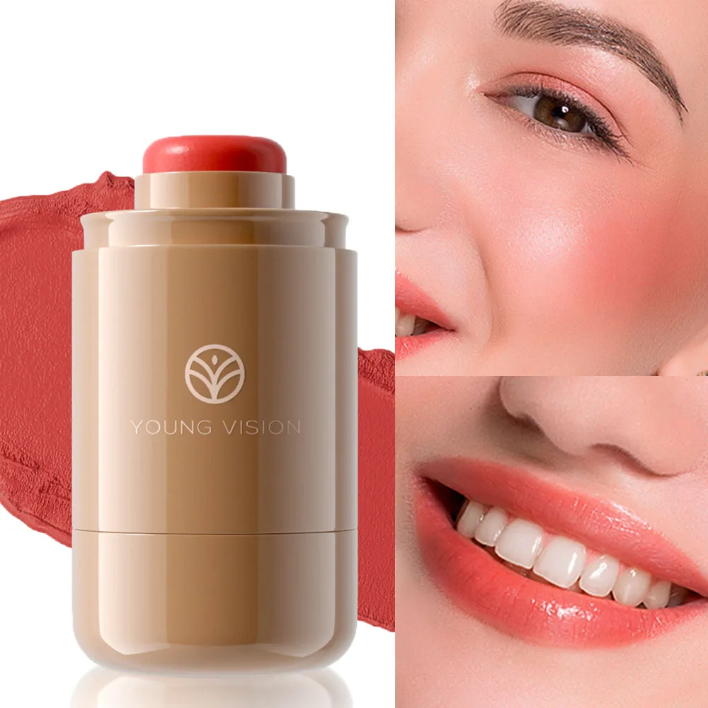 3-in-1 Pocket Blush Stick for Lips Cheeks Eyes, 6 Natural Matte Colors, Hydrating Silky Contour Cream