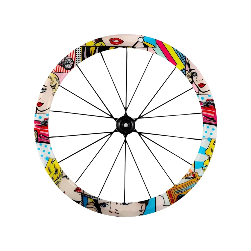 AliExpress NONE Vintage Pop Art Road Bike Rim Stickers, Cartoon Comic Style Wheel Vinyl Decals for Bike Custom