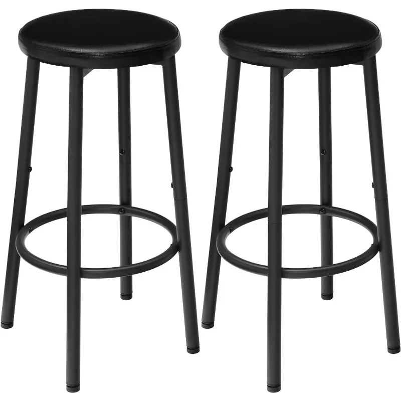 Bar Stools Set of 2, Stools for Kitchen Island, 25.6 Inches PU Upholstered Bar Chairs, Bar Height Stools with Footrest