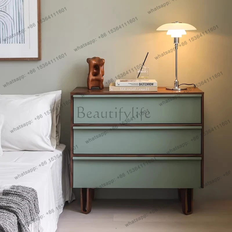 

Nordic medieval retro MCM/Copenhagen black walnut TONO color matching 3 drawer cabinet high foot