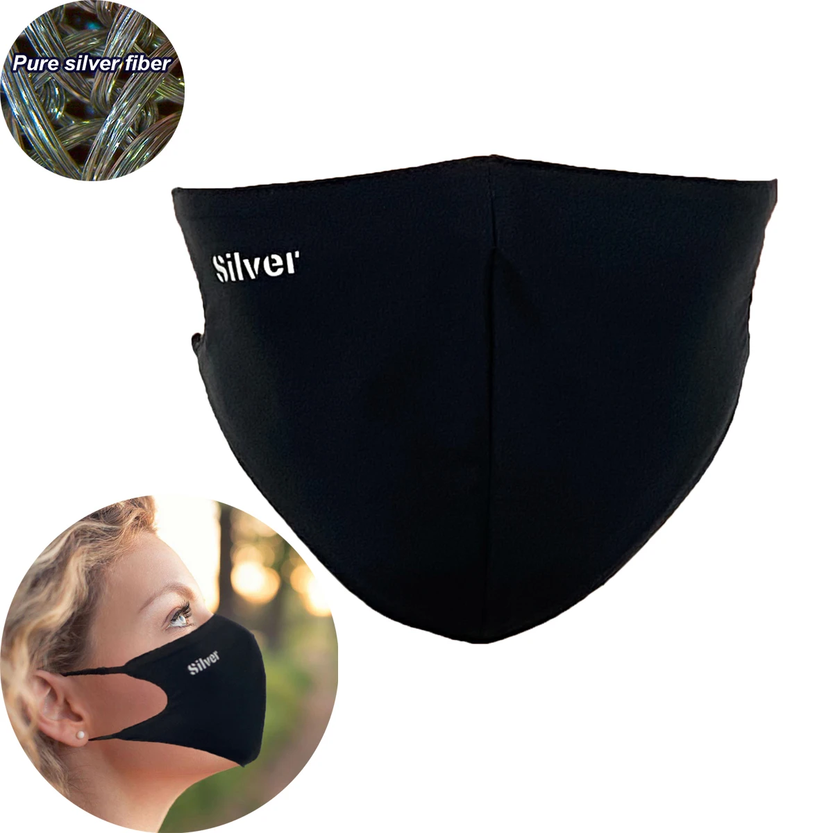 Mascarilla de Fibra de Plata Conductiva, Antibacteriana, Antipolvo, Protección de la Salud, Protección Contra Campos Electromagnéticos, Mascarilla Facial Negra Moderna, Anti-radiación