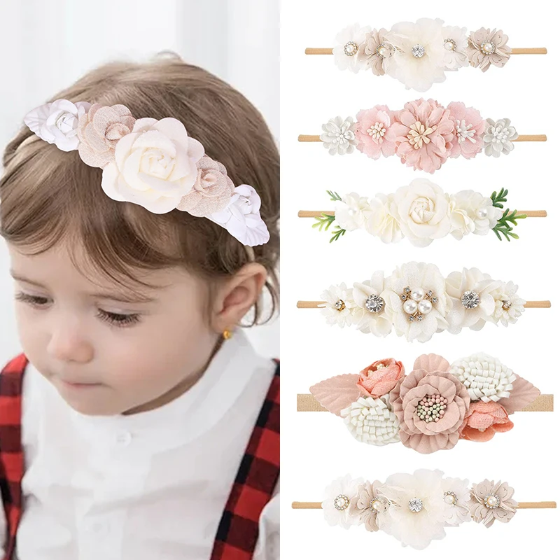 Oaoleer Artificial Flower Baby Headbands Newborn Infant Toddler For Baby Shower Little Girls Photograph Props Present Supplies