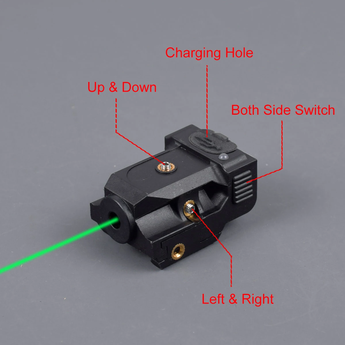 

Tactical USB Rechargeable Green Dot Laser Pointer Sight For Airsoft Weapon Pistol Glock 17 19 20mm Picatinny Rail Mount