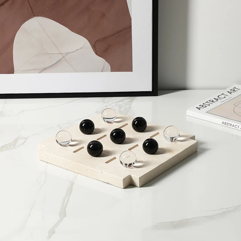 Modern wabi sabi creative nine-bead chessboard marble ornament, exhibition hall office coffee table desktop design decoration