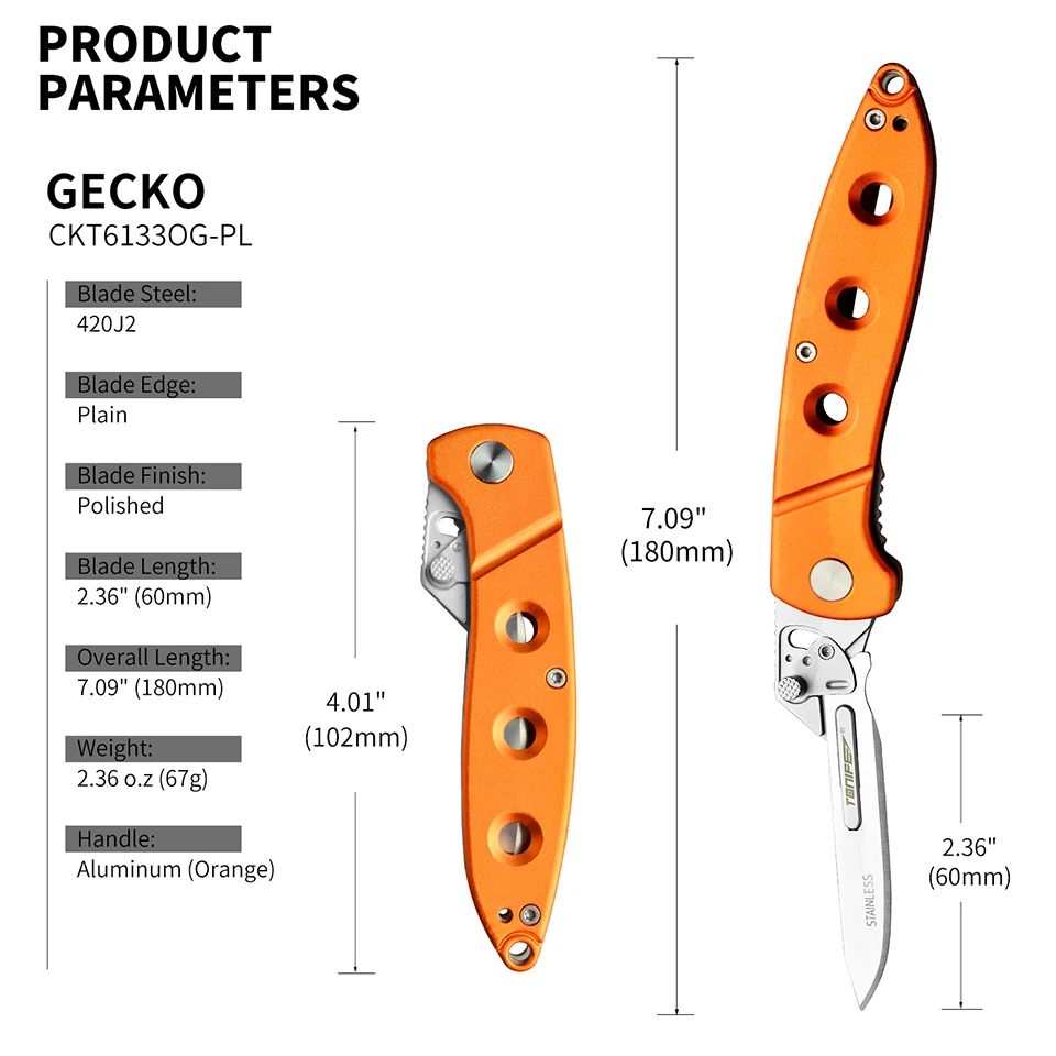 Tonife Gecko Quick Replacement Loading Folding Knife Outdoor Camping Knife with 5 Replaceable Blades, Carabiner & Nylon CKT6133