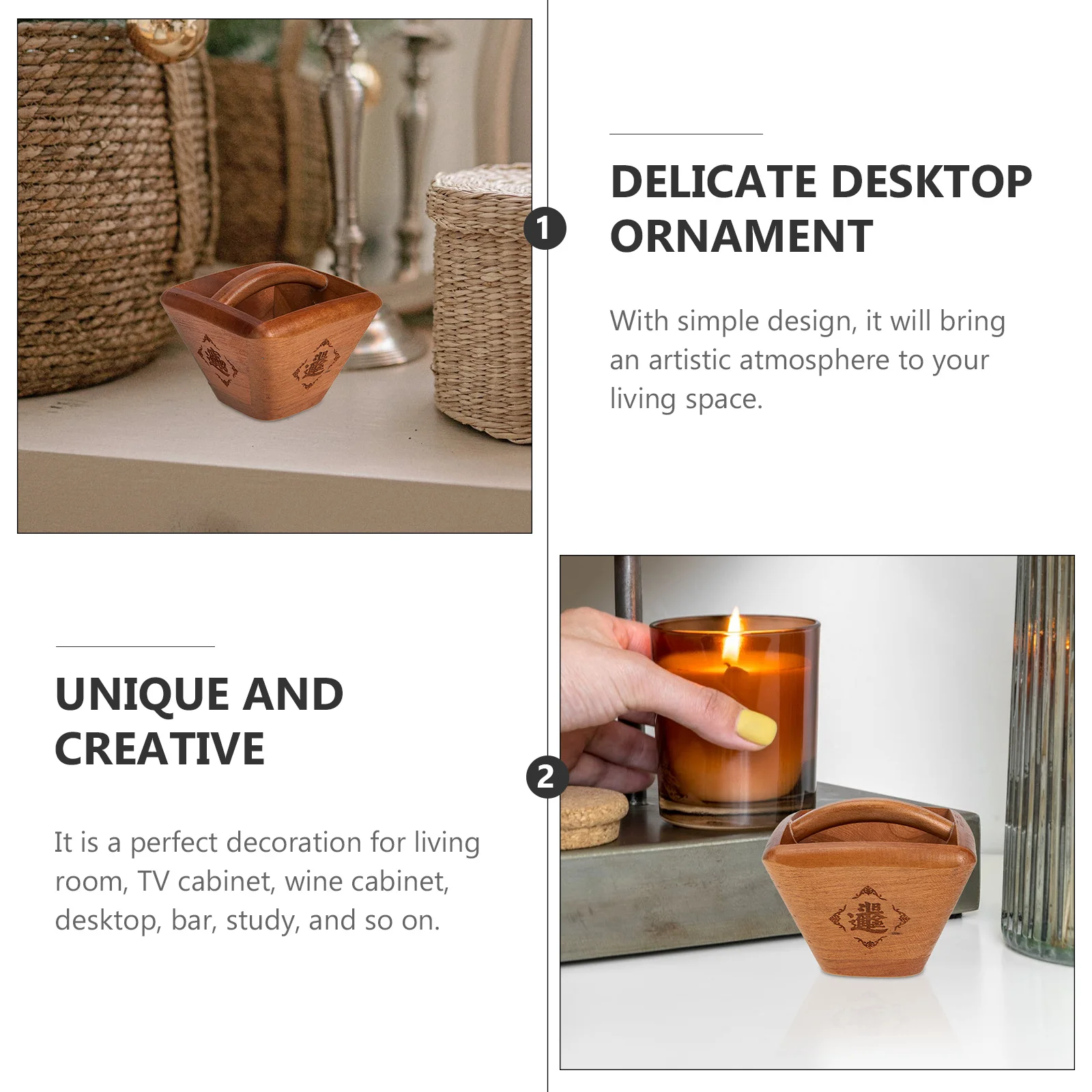 

Creative Mini Rice Bucket Ornament Wooden Treasure Basin Desktop Adorn Decorative Craft Home Office Bar Living Room Decor Holder
