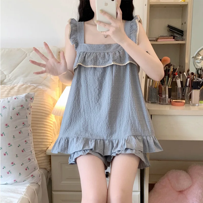 مجموعة ملابس نوم جديدة بحمالات للفتيات من الدانتيل اللطيفات، للسيدات على طراز الأميرة الصيفي الساخن