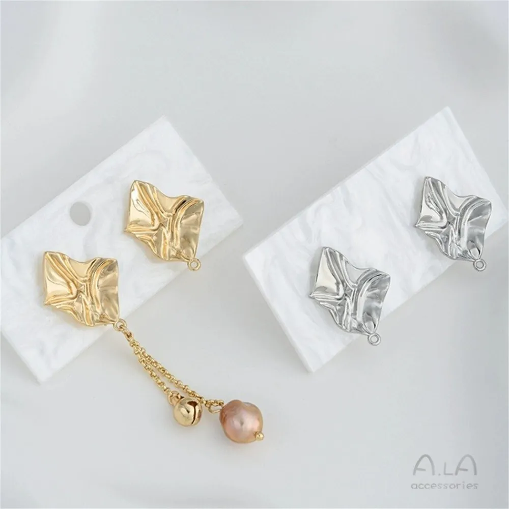 

14K Gold-plated Irregular-shaped Pleated Rhombic Pieces Lifting Rings 925 Silver Needles Diy Handcrafted Ear Accessory Materials