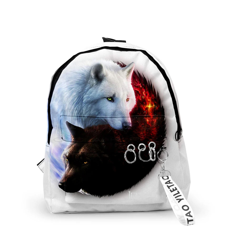 

Popular Youthful Animal Wolf School Bags Notebook Backpacks Boys/Girls 3D Print Oxford Waterproof Key Chain Small Travel Bags