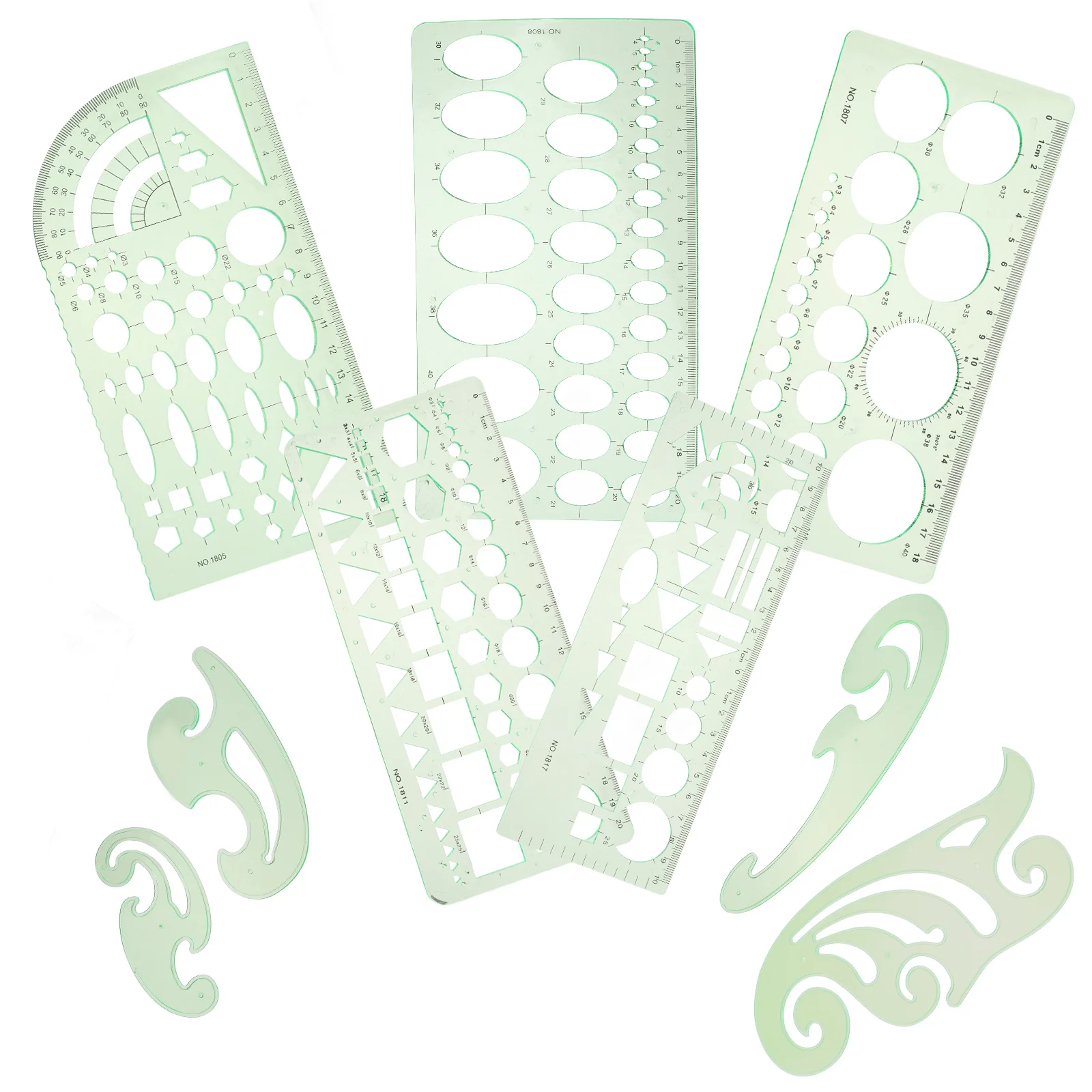 

9pcs Drawing Templates Ruler Circle Oval Stencils Plastic Tools Students Office School Craft Projects Geometric Measuring