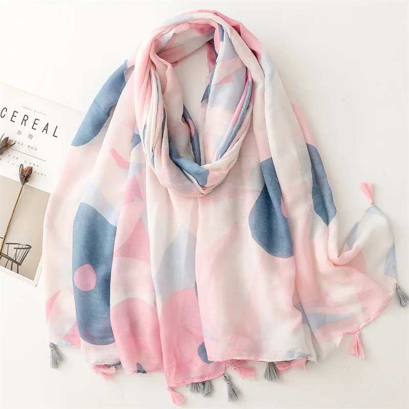 2024 New Cotton Ombre Flower Print Tassel Scarf Shawls Floral  Pattern Head Scarves Hijab Wrap Wholesale 10pcs/LOT