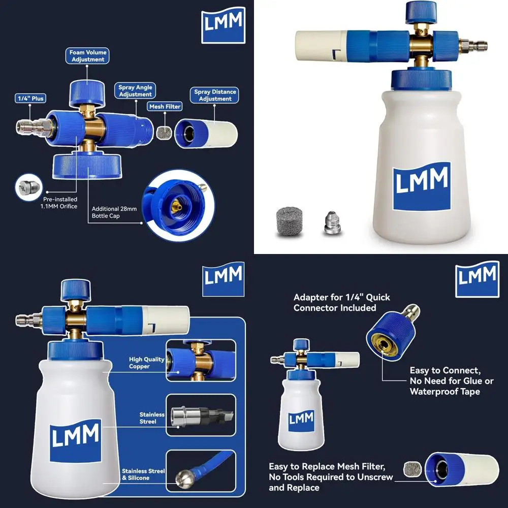 

Foam Cannon LMM T2.0 for Pressure Washer with 1/4 Inch Quick Connector Snow Foam Lance for Car Washing with Adjustable Thick Foa