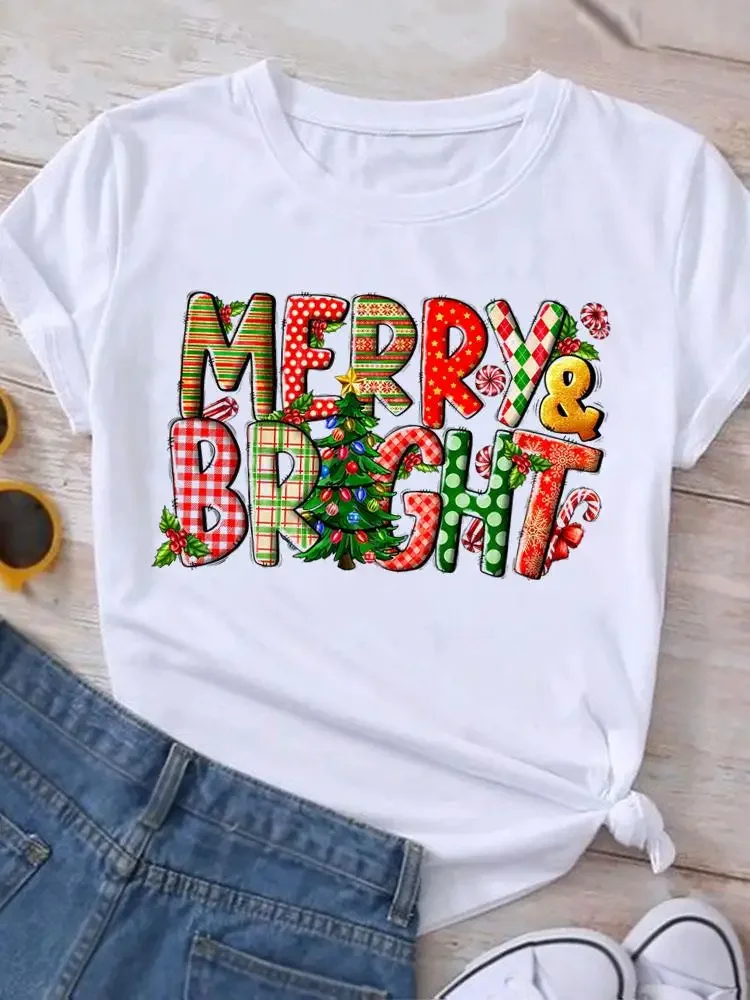 2026 leopardo carta árbol lindo Año nuevo estampado de moda ropa de vacaciones Feliz Navidad Top mujeres felices camisetas gráficas