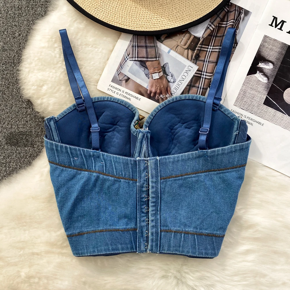 Fashion willow Ding reggiseno senza spalline Denim Vest Shirt donna Sexy Nightclub Dance Cowboy canotta Jeans Cropped Top Ropa Mujer