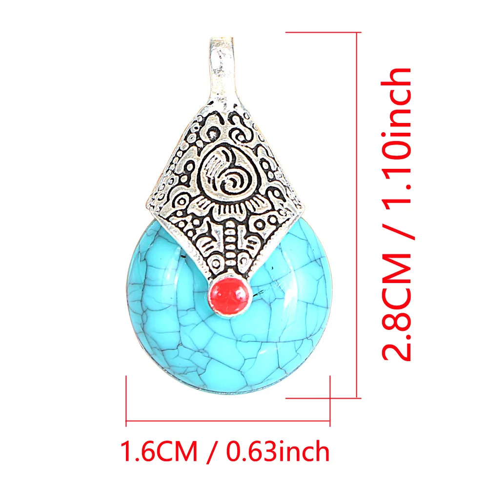 5Pcs 16x28MM Antique Silver Color Plated Imitation Turquoise Stone Enamel Slide Charms Pendant For Diy Necklace Jewelry Making