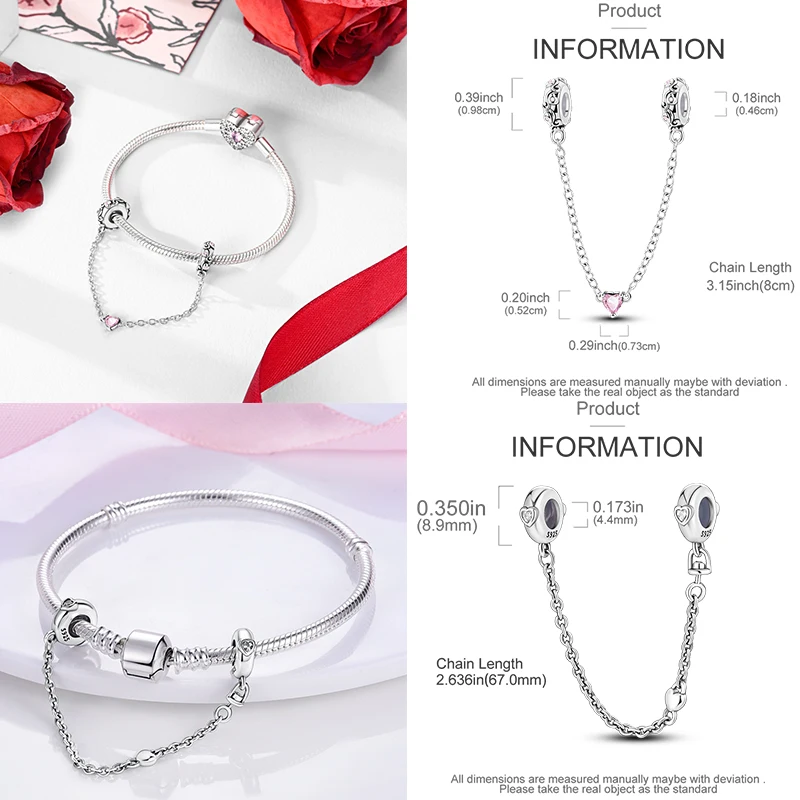 925 Sterling Silber Sicherheitskette Charm-Perlen Himmelskörper Mond Sonne Herz Marienkäfer Schleife DIY Armband Schmuck Geschenk für Frauen Mädchen – Detail 4