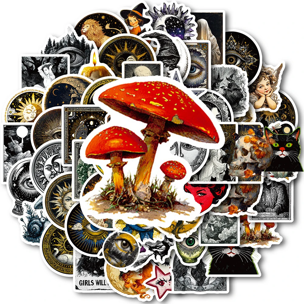 

10/30/50pcs Cool Retro Mysterious Universe Sun Moon Stickers Gothic Graffiti Decals for Suitcase Laptop Phone Waterproof Sticker