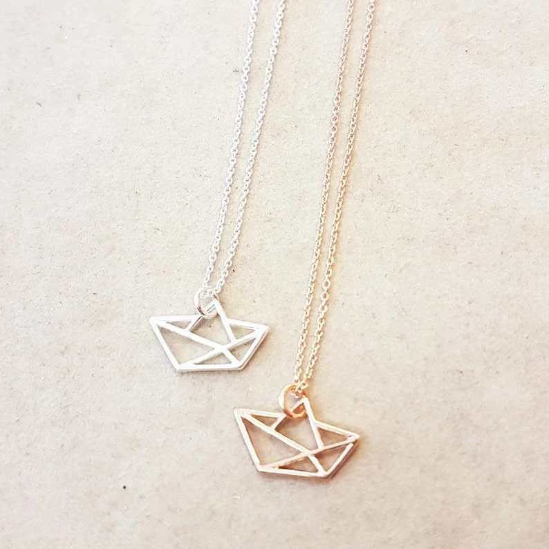 Paper Sail Boat Shaped Pendant Necklace Origami Sailing Ship Sailboat Yacht Navy Nautical Charms Chain Collar Clavicle Choker